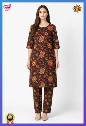 Women Cotton Printed Straight Kurti Pant Set | Floral Printed Kurta with Pant | Casual Daily Wear Ethnic Kurti Set for Women