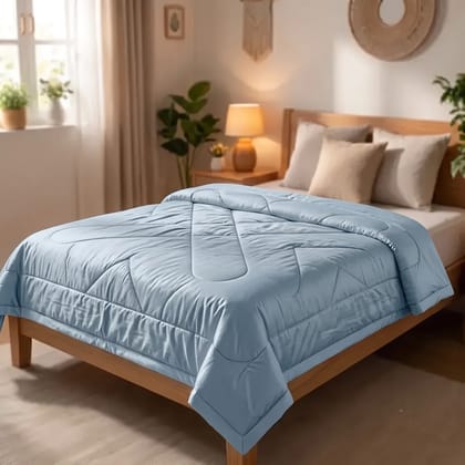 Cotton Plain Solid Blue Single Bed Comforter