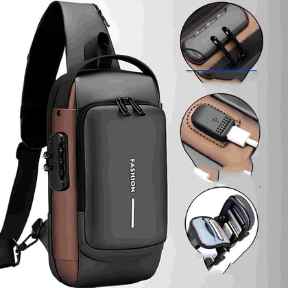 Waterproof Polyester Slim Unisex Crossbody Sling Bag Chest Anti-Theft Backpack for Men & Women (Black)