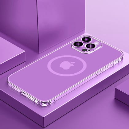 iPhone 14 Series Slim Metal Lock case with Magsafe and Camera Lens Protector-iPhone 14 / Lavender