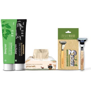 IMECO Bamboo Facial Tissue (200 Pulls), Mint And Charcoal Toothpaste, Bamboo Edge 3 Razor, Refreshing Care Combo