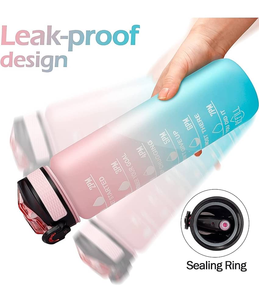 Plastic Water Bottles 1 Litre Sipper Bottle For Adults Motivational Water Bottle Sipper With Straw & Time For Gym Office School Home Water Bottle For Kids (Black & White)