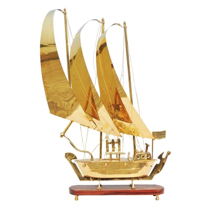 Brass Ship Model with Designer Wooden Base – Nautical Showcase Decor, Height : 31 Inch (MRMAS129 D)
