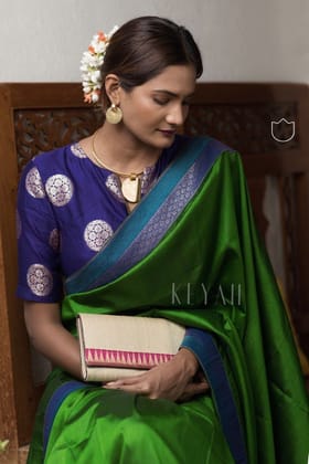 Beautiful Green and Blue Printed Soft Silk Designer Sari - J-133