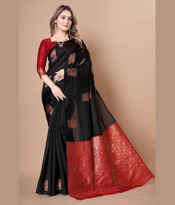 ISARA Banarasi Silk Woven Saree With Unstitched Blouse Piece ( Black )