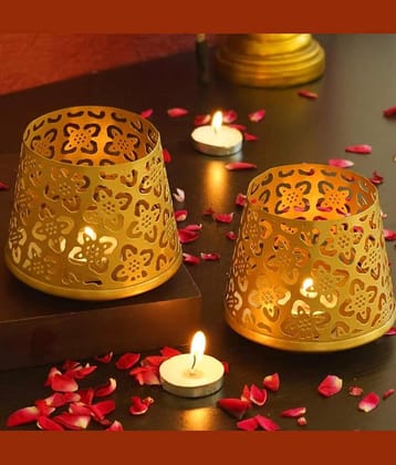 HOMSSY Table Top Metal Tea Light Holder - Pack of 2