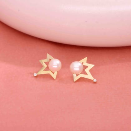 Sterling Pearl Maple Stud Earrings-Pearl / Gold