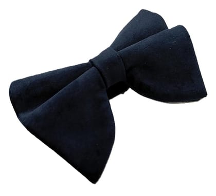 VOICI Men's Velvet & Satin oversized Bow & Pocket Square Tie Black Color Free Size best for Tuxido dinner jackets - Navy Oversized