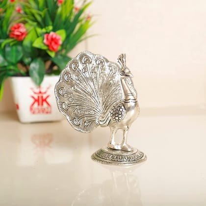 DreamKraft Peacock Metal Statue,Silver Plated Peacock Showpiece Idol