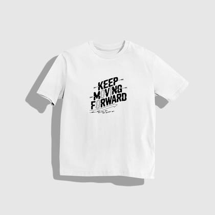 keep moving T-shirt- Round Neck Drop Shoulder Graphic Printed Oversized Cotton T-shirt-S / White