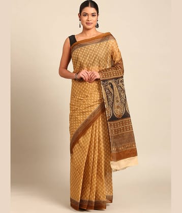 SHANVIKA Cotton Printed Saree Without Blouse Piece ( Mustard )