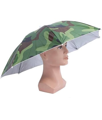 Infispace Headwear Cap Umbrella Army Color Soft Durable, Adjustable Elastic, (21) Size Fits All Ages Plastic Hat Cap Umbrella for Kids, Men/Women and Adults Rain Protection Headwear Hat Umbrella (Army) Pack of 1
