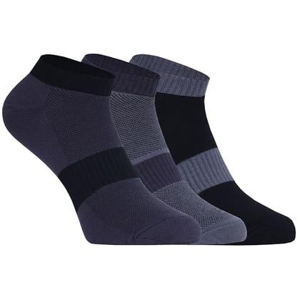 USOXO Men's Socks I Mesh Design Comfort Stylish ultra-feel Cushioned Made with Combed Cotton Ankle Length I Comfortable Free Size Sock for Every Day - Set of 3 Black, Purple, and Dark Grey Multicolor 3