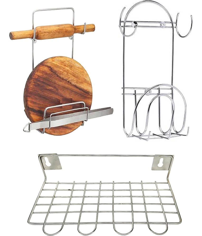 JISUN - Silver Stainless Steel Storage Racks ( Pack of 3 )