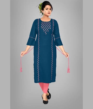 HAYA - Blue Rayon Women's Straight Kurti ( Pack of 1 )