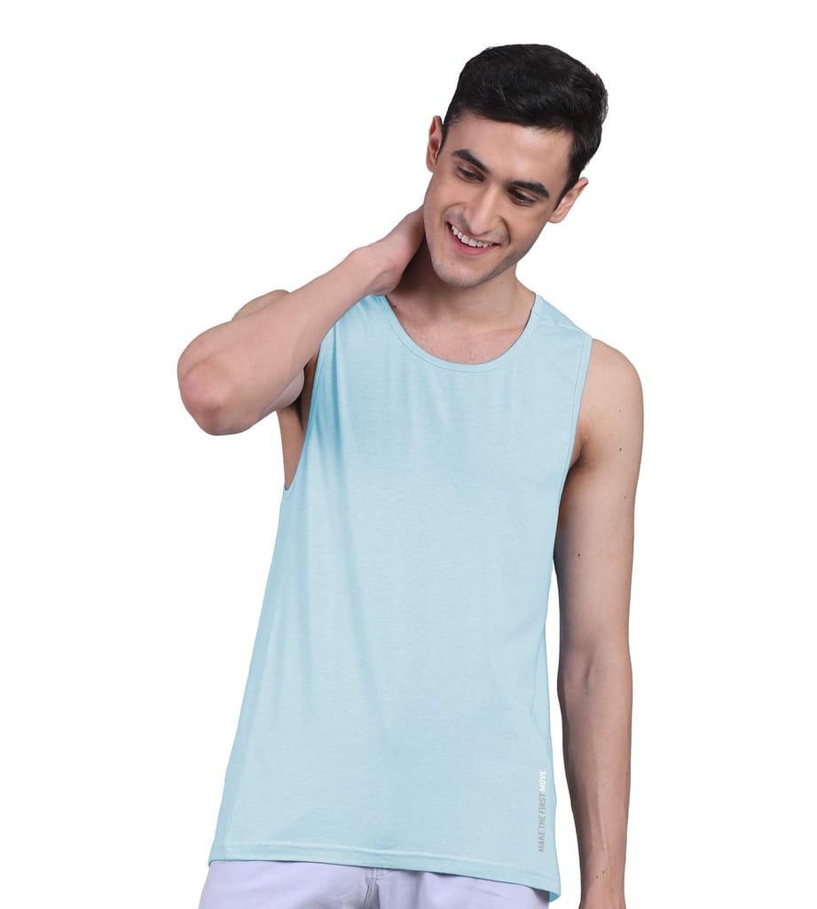 Freecultr Men's Twin Skin Bamboo Active Vest, Anti Microbial, Anti Odor, Breath tech Super Soft - Pack of 1-Chalk Blue