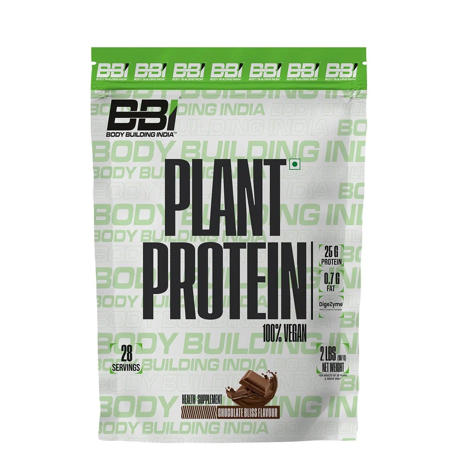 Body Building India BBI Plant Protein | Pea Protein Isolate & Brown Rice Protein | Added Vitamins and Minerals| Added Digizyme digestive enzymes| 2lbs-907 g / Chocolate Bliss