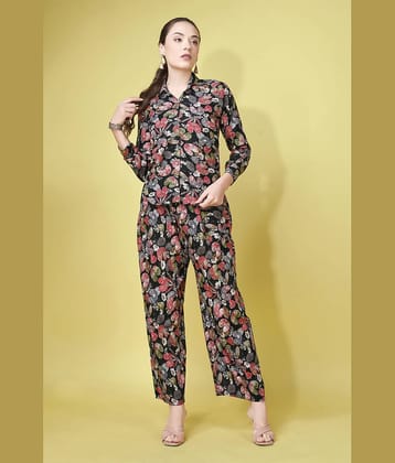 KAHARA Women Printed Shirt With Trousers Co-Ord Set ( Black )