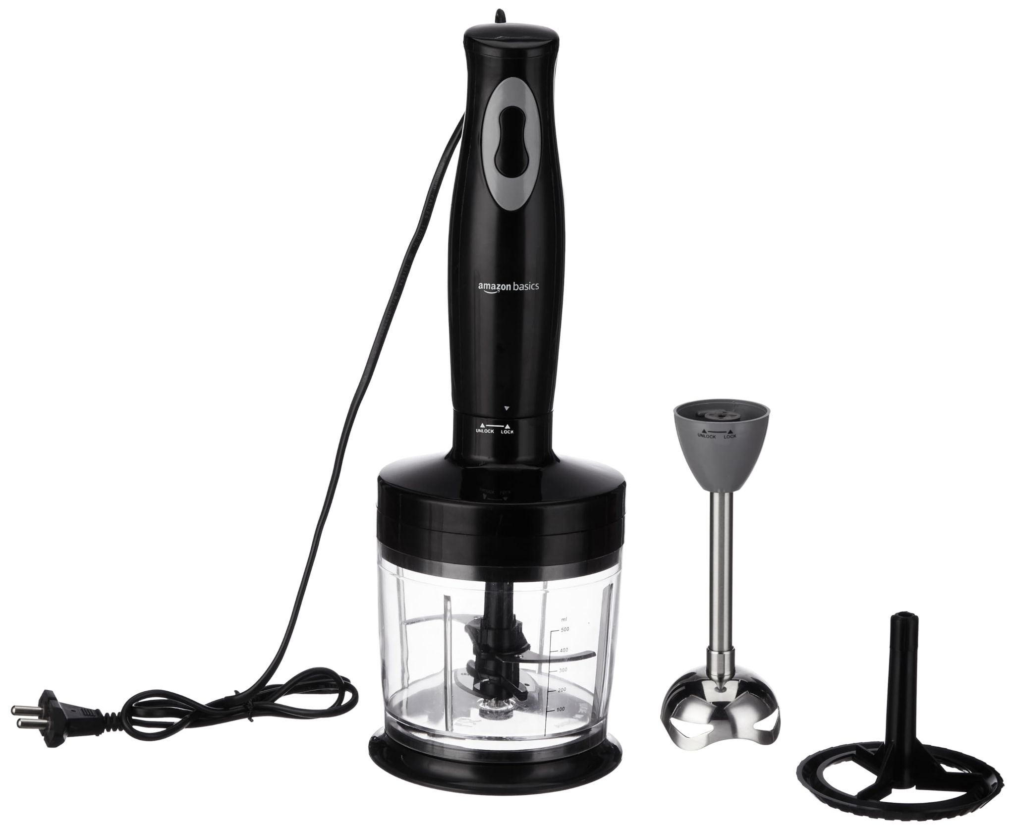 amazon basics Hand Blender,Chopper And Whisker,Super-Silent Dc Motor,100% Copper Motor,Ergonomic,Multi-Function,Stainless-Steel Blade,Detachable Stem,Click-Fit Locking(Stainless Steel,300 Watts) amazon basics Hand Blender,Chopper And Whisker,Super-Silent