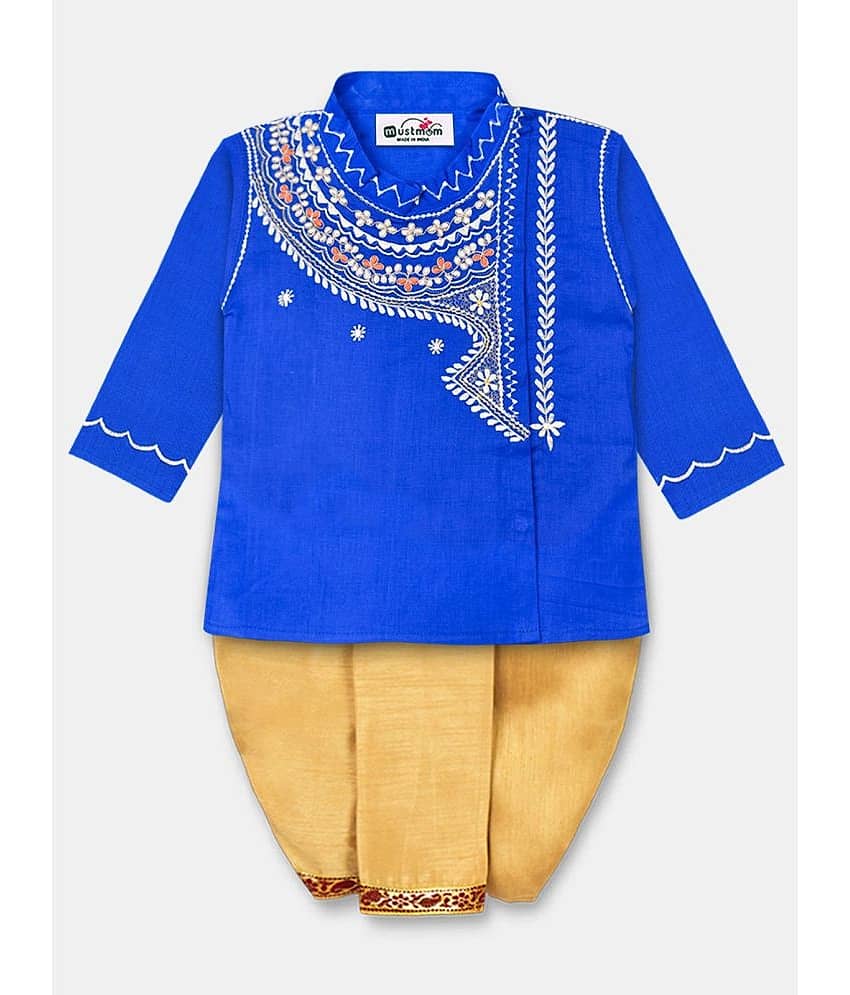 Mustmom Bright Ethnic Pure Cotton Full Sleeves Handloom Dhoti Kurta Set for Boy Rice Ceremony Annaprasanna