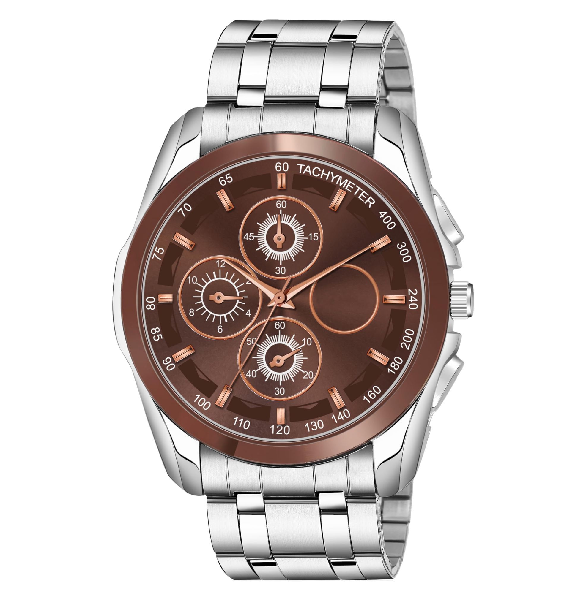 Brown & Silver Dummy Chronograph Metal Analog Watch for Men LR116