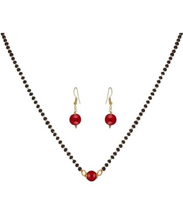 Jewellery for Less 1g Gold Plated Onyx Stone Designer Mangalsutra with Earrings & Black Beaded Chain for Women
