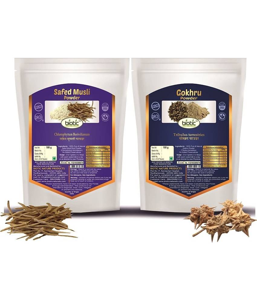 Biotic Safed Musli Powder and Gokhru Powder (100g each) 200 gm