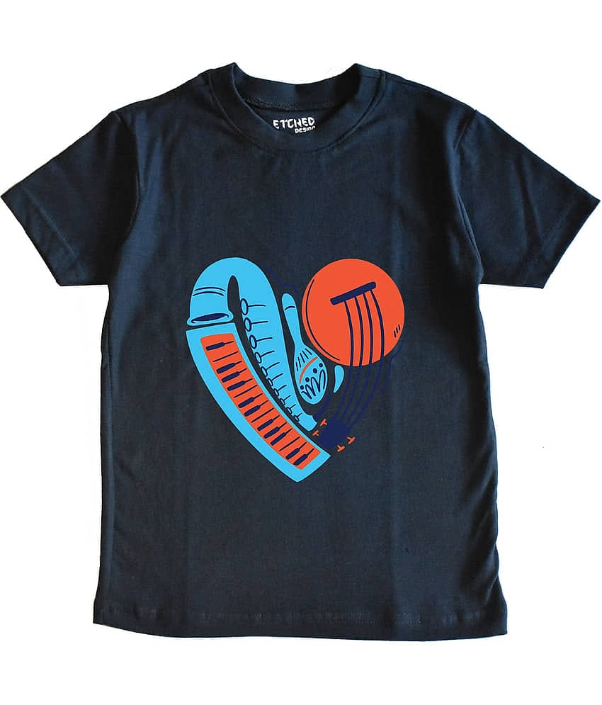 ETCHED DESIGN Pack of 1 Boys Cotton T-Shirt ( Navy Blue )