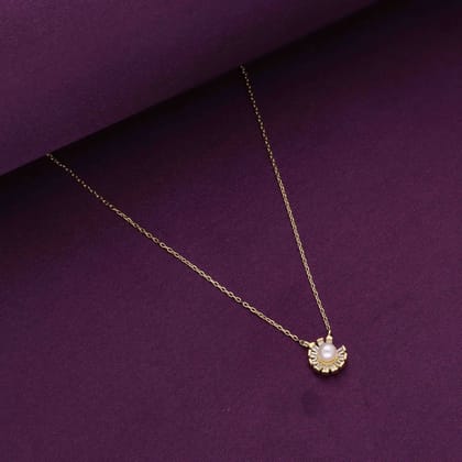 Sterling White Baguette Studded Pearl Necklace-Pearl / Gold