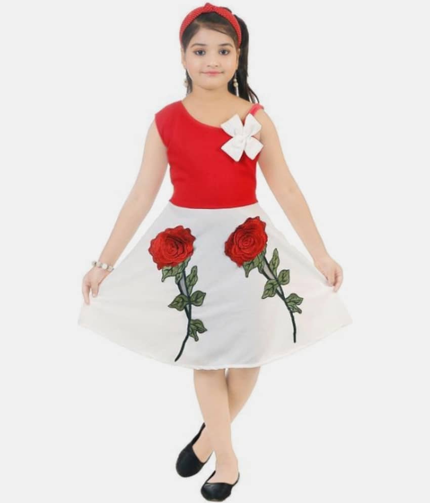 4YOU Cotton Blend Frock For Girls ( Pack of 1 , Red & White )