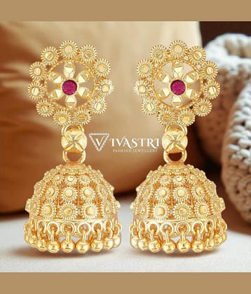 VIVASTRI Golden Jhumki Earrings ( Pack of 1 )