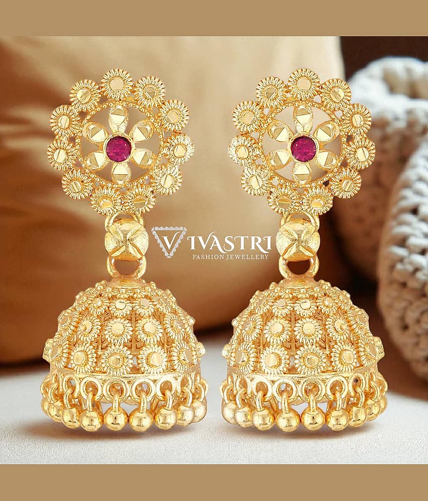 VIVASTRI Golden Jhumki Earrings ( Pack of 1 )
