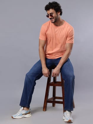 Men's Round Neck Plain Cotton Premium T-Shirt (Sunset, Regular fit)-Sunset / XS