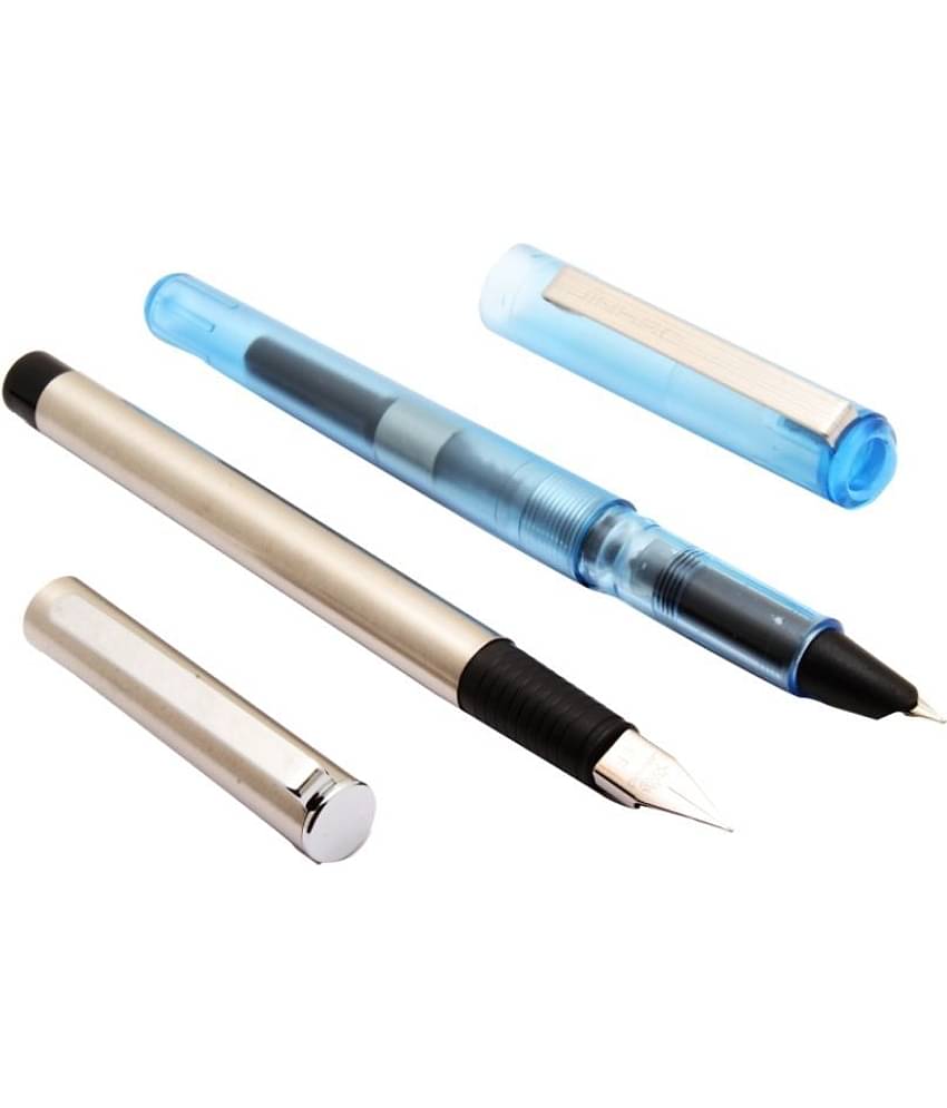 Set of 2 - Jinhao Demonstrator Blue & Steel Fountain Pens Fine Nib New
