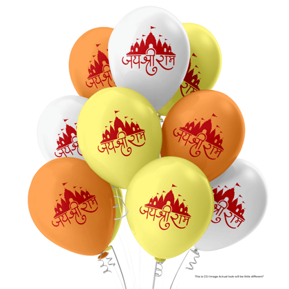 Jai Shree Ram Printed Latex Balloons Best For the Religious Festival Decoration Pack Of 30pcs Orange, Red, And Yellow Balloons for festival