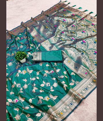 Vkaran Silk Woven Paithani Sarees With Unstitched Blouse Piece ( Rama )