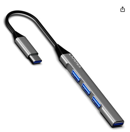 Lapster USB C Hub (4-in-1), Type C Multiport Adapter with 1 x USB 3.0 & 3 x USB 2.0 Ports, up to 5 Gbps High Speed Data Transfer for Laptop, MacBook, PC (Grey)