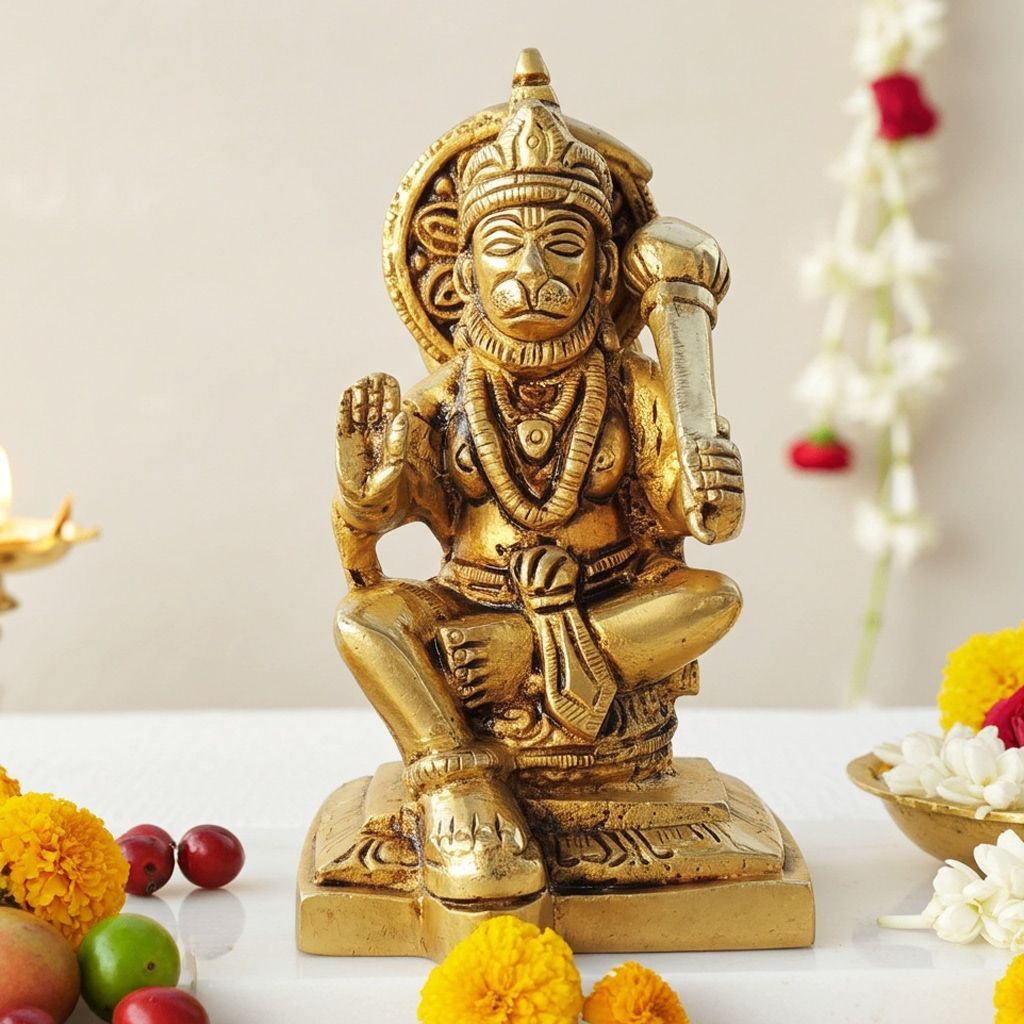 Brass Hanuman Ji Classic Decorative Statue - Handcrafted, Height : 4.5 Inch (BSMAS1333 F)