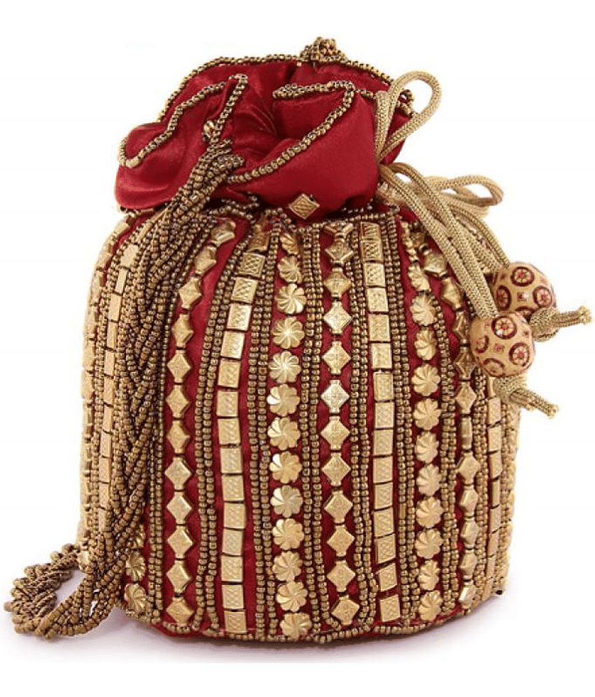 Bulbul Maroon Silk Potli