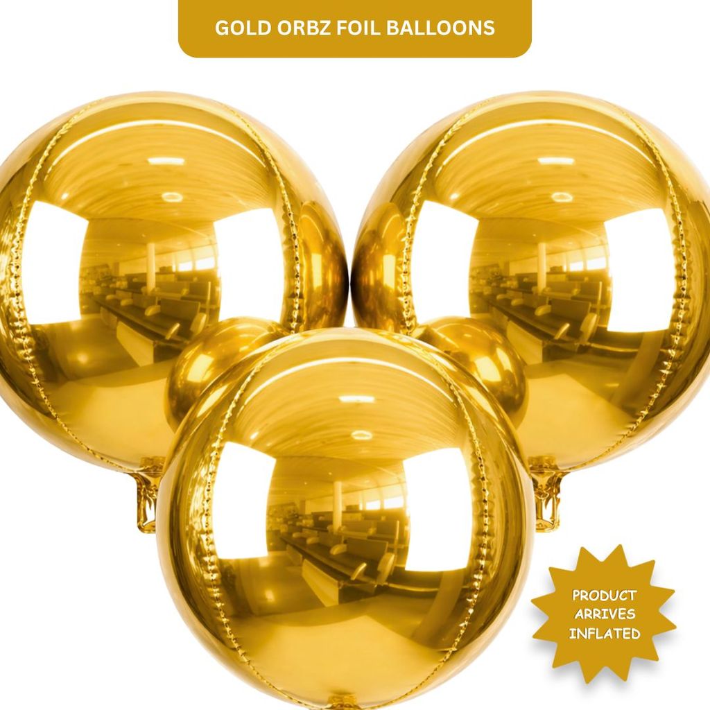 4D Gold Round Orbz Foil Balloons 22 Inch (Pack of 3) | Helium Filled & Delivered Inflated | Giant Balloons for Birthday, Anniversary & Party Decoration - Party and Festive Needs | Buy online on ZillyBuy