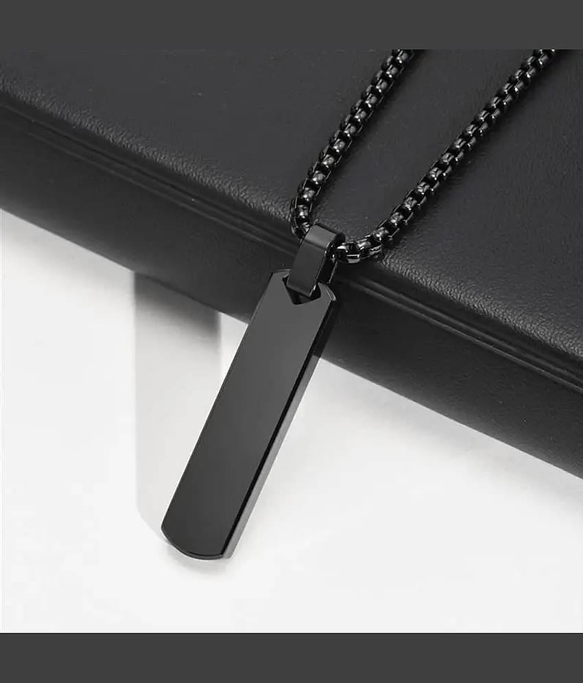Fashion Frill Silver Chain For Men Stainless Steel Bar Pendant Black Silver Chain Pendant For Men Boys Love Gifts Mens Jewellery