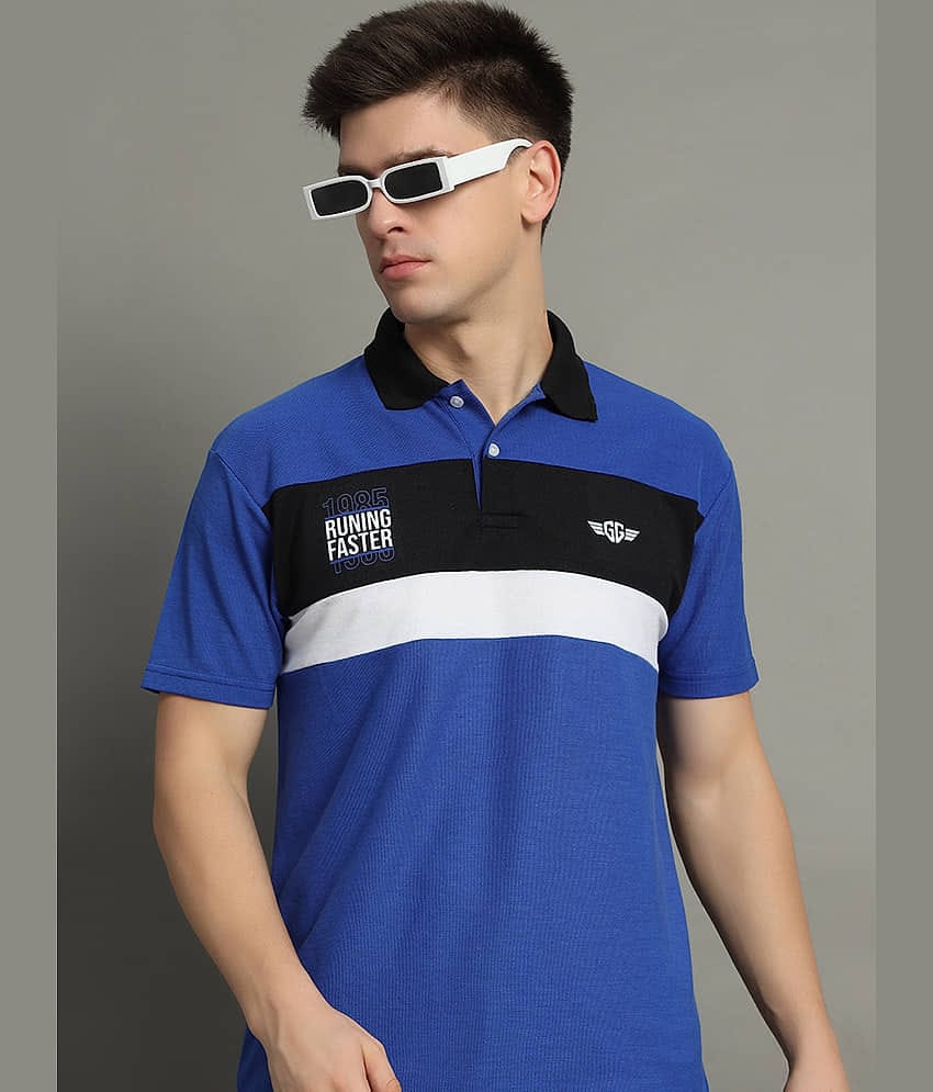 GET GOLF Pack of 1 Cotton Blend Regular Fit Colorblock Half Sleeves Men's Polo T Shirt ( Blue )