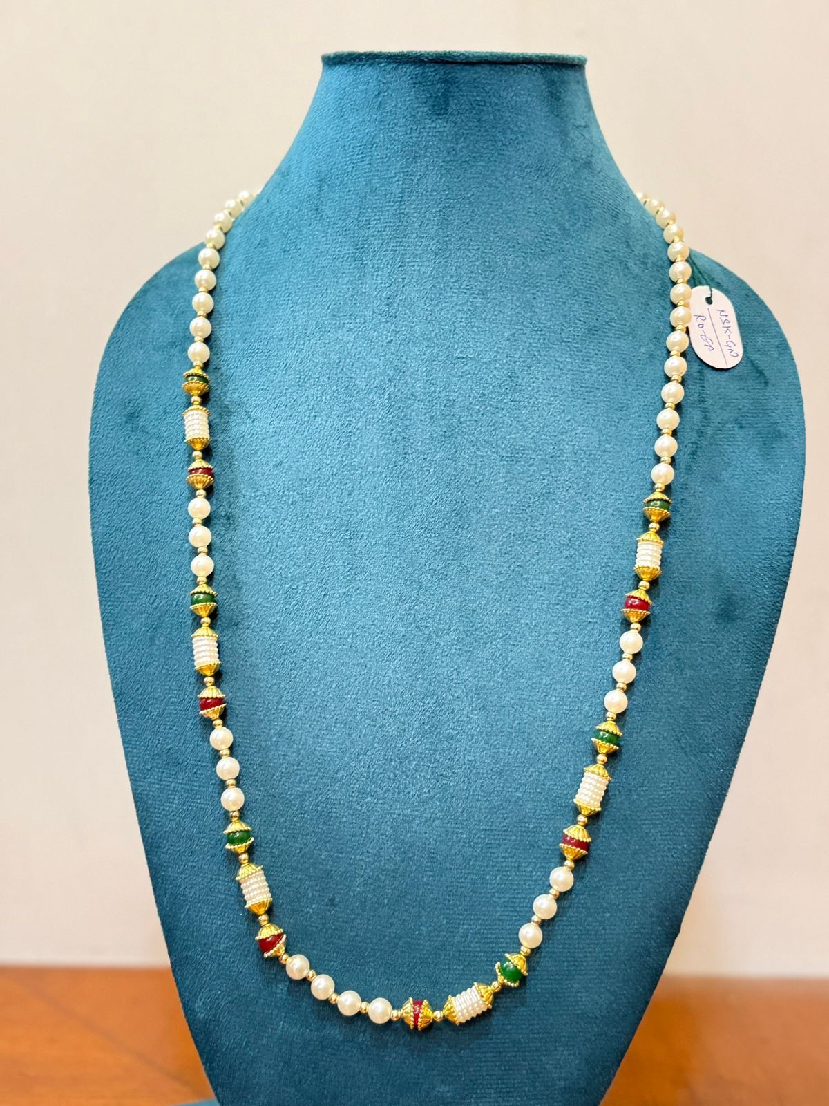 heavy look long size barati pearl jewelry with gold plated spacer accents