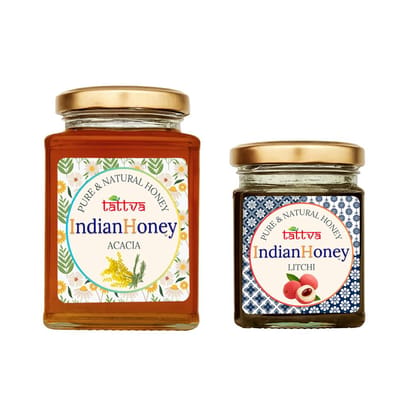 IndianHoney Rajasthan Acacia Honey & Buttery & Cognitive-Boosting Litchi Honey Combo Pack (500gm & 230gm) Rajasthan Acacia & Litchi