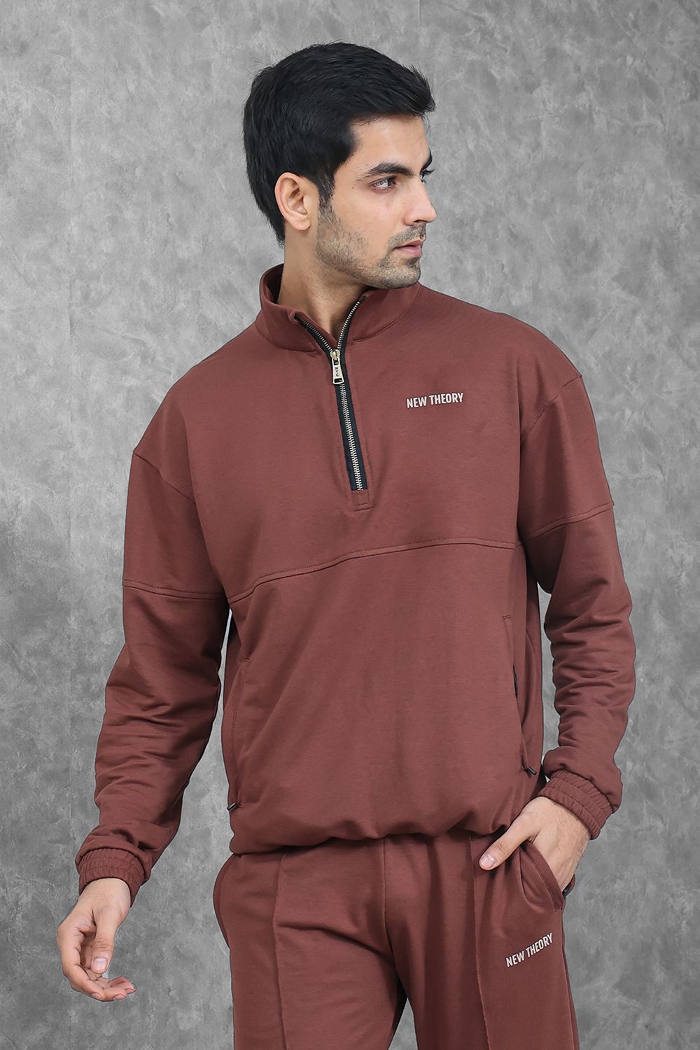 Studio Straight Fit Quarter Zip- Chocolate Brown-S
