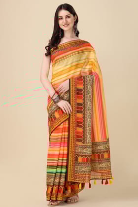 Multi Printed Linen Saree