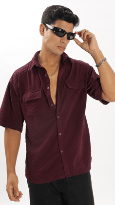 Burgundy Brick Structured Oversized Shirt-L