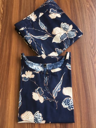 Flower & Leaf - Navy Blue - Cord Set - Pure Cotton-44 - XXL