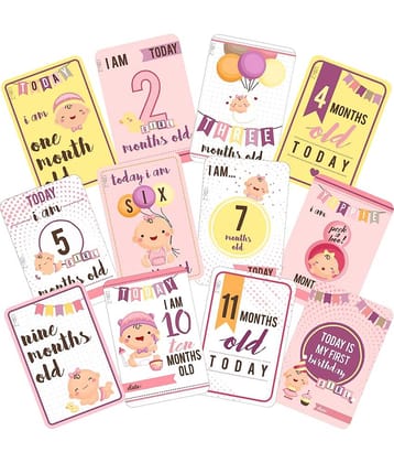 Zyozi Newborn Baby Monthly Age Milestone Cards, Record 0-12 Months Growth and Other Milestones Cards, Baby Shower Gift Scrapbook Photo Keepsake Monthly Age Markers Card (Pack of 12)