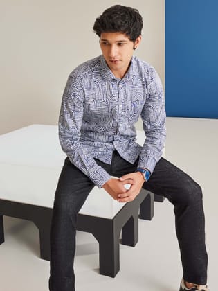 Purple Printed 100% Cotton Shirt-M / Purple